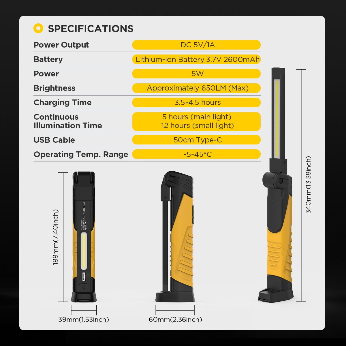 AUTOOL SL810 COB Light Rechargeable Led Work Light - Image 4