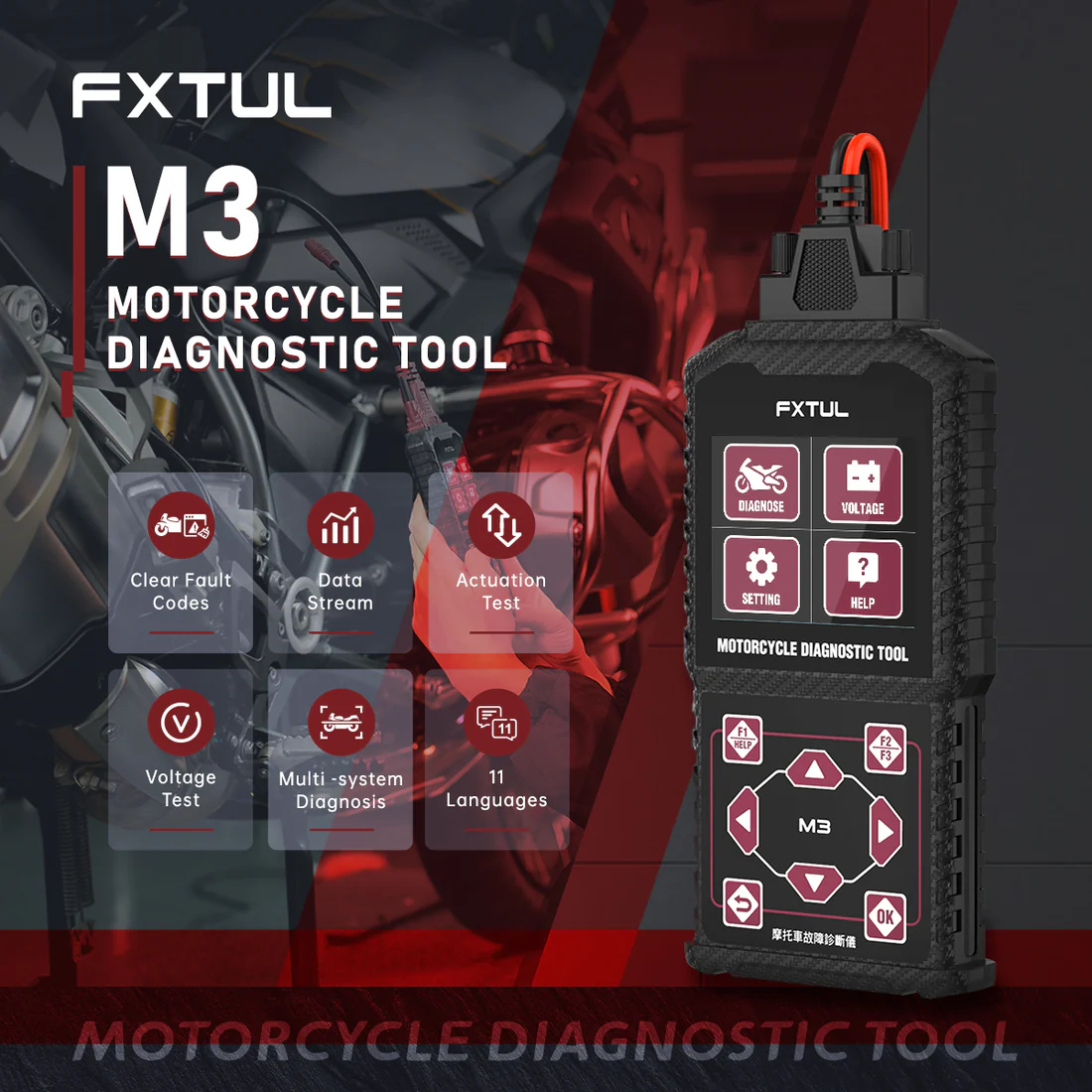 FXTUL M3 Motorcycle Diagnostic Tool OBD2 Code Reader Scan Tool For Honda Yamaha Motorcycle - Image 2